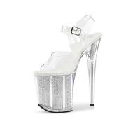 Damen Strass Plattform Knöchelriemen Sandalen, 8 Zoll Heels Abend Party Pumps, geeignet für Nightclub Pole Dance,Weiß,41 EU