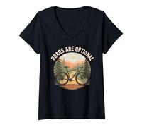 Damen Straßen sind optional Gravel Bike Bikepacking Bike Adventure T-Shirt mit V-Ausschnitt