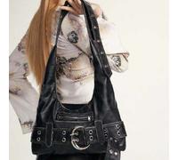 Damen Street Vintage Distressed Kunstleder Schulter- und Achseltasche, groß, mit verstellbarem Riemen, geeignet für Streetwear, Ausflüge, Dates und Pa