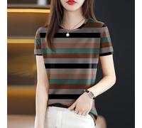 Damen Streifen T-Shirt Kurzarm Rundhals Casual Loose für top | Damen T-Shirt Kurzarm Rundhals Streifen Loose Fit fÃ¼r freizeit Oberteil 95% Polyester 5% Elasthan fÃ¼r FrÃ¼hling