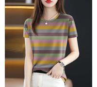 Damen Streifen T-Shirt Kurzarm Rundhals Casual Loose für top | Damen T-Shirt Kurzarm Rundhals Streifen Loose Fit fÃ¼r freizeit Oberteil 95% Polyester 5% Elasthan fÃ¼r FrÃ¼hling