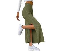 Damen Stretch Rock Elegant High Waist Bodycon Strickrock Maxi Winter Rock Bleistiftrock Businessrock mit Schlitz Solid Knit Maxi Rock Casual High Waisted Rock Winter Strickröcke Frauenrock (Green, M)