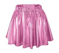 Damen Stretch Skater Röcke Informell Mini Glocken Rock Hohe Taille Metallischer Faltenrock PU Lederrock Sexy A-Linie Silber Rock Karneval Metallic Y2K Tanzrock Rave(XL)