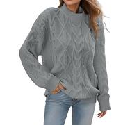 Damen Strick Pullover Herbst Winter Basic Langarm Zopfmuster Strickpullover Oberteile Mode Grobstrickpullover Elastisch Sweater mit Norweger-Muster Party Gestrickte Jumper Oberteile