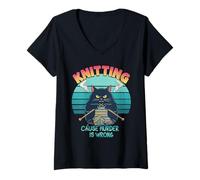 Damen Stricken Lustige Katze - Because Murder is Wrong T-Shirt mit V-Ausschnitt