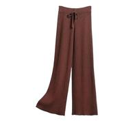 Damen Strickhose Mit Weitem Bein Lässige Hose Mit Kordelzug Elastische Taille Solide Lockere Gerade Hose Coffee One Size