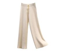Damen Strickhose Mit Weitem Bein Lässige Hose Mit Kordelzug Elastische Taille Solide Lockere Gerade Hose Apricot One Size