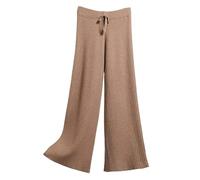 Damen Strickhose Mit Weitem Bein Lässige Hose Mit Kordelzug Elastische Taille Solide Lockere Gerade Hose Khaki One Size