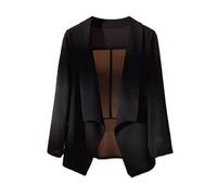 Damen Strickjacke Aus Chiffon mit Langen Ärmeln Leicht und Transparent Kimono Stil Offener Vorderteil Transparenter Umhang Schal Lässiges Strandkleid Sommerbluse Top Schwarz XL