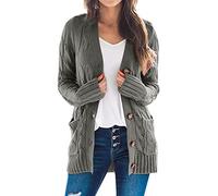 Damen Strickjacke, Cardigan Damen, Einfarbig Langarm Grobstrickjacke Damen V-Ausschnitt Knopfleiste Strickjacken Für Damen Einfacher Basic Pullover Cardigan Holiday Travel Long Cardigan Damen