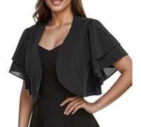 Damen Strickjacke,Damen Chiffon Cardigans Fledermausärmel 3/4 Ärmel Vorne Offen Transparentes Schal Oberteil Lässig Elegant Bolero Shrug Dünne Kurze Jacken Kleid Überzug Abend Hochzeit Schwarz S