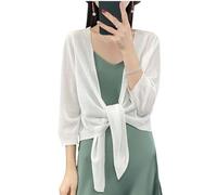 Damen Strickjacke,Damen Transparente Boleros Kurze Strickjacken Sommer Offene Vorderseite Bindebolero 3/4 Ärmel Shrugs Elegante Strandüberzug für Kleid Abend Hochzeit We