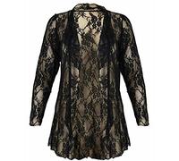 Damen-Strickjacke, florales Muster, Spitze, lange Ärmel, Wasserfall-Oberteil, offene Vorderseite, Cardigan in Übergröße 42-56, Schwarz , 40