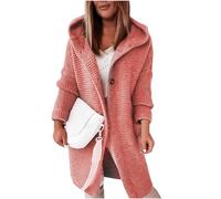 Damen Strickjacke Lang Frauen Einfarbige Dünne Open Front Cardigan mit Kapuze Herbst Winter Langarm Leicht Strick Mantel Elegant Casual Mode Strick Cardigan Oversize Strickpullover Jacke Outwear