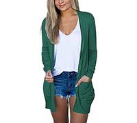 Damen-Strickjacke, lange Strickjacke, lässig, vorne offen, mit Taschen, weich, lässig, bauchfrei, bequem, V-Ausschnitt, einfarbig, Blusen, Abend, Urlaub, Arbeit, Party, Ausgehen, grün, XXL