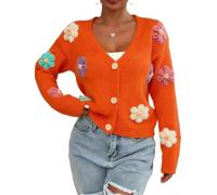 Damen Strickjacke mit 3D-Muster, lockere Cardigan-Jacke | Damen Strickjacke mit 3D-Muster, Lange Ärmel Viskose Polyester Cardigan Mantel für Frühling Winter