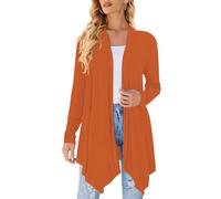 Damen Strickjacke mit drapierter Vorderseite, offen, lässig, lange Ärmel, leichte Strickjacke, Pullover, Staubwedel, Orange/Abendrot im Zickzackmuster (Sunset Chevron), XX-Large