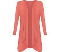 Damen-Strickjacke mit Einstecksaum und Wasserfall, lange Ärmel, vorne offen, Jersey-Strickjacke, korallenrot, 38-40