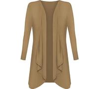 Damen-Strickjacke mit Einstecksaum und Wasserfall, lange Ärmel, vorne offen, Jersey-Strickjacke, mokka, 38-40