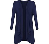 Damen-Strickjacke mit Einstecksaum und Wasserfall, lange Ärmel, vorne offen, Jersey-Strickjacke, navy, 38-40