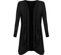 Damen-Strickjacke mit Einstecksaum und Wasserfall, lange Ärmel, vorne offen, Jersey-Strickjacke, Schwarz , 34-36