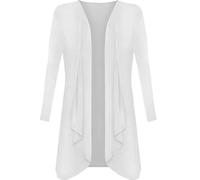 Damen-Strickjacke mit Einstecksaum und Wasserfall, lange Ärmel, vorne offen, Jersey-Strickjacke, weiß, 38-40