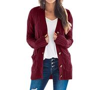 Damen-Strickjacke mit Knöpfen, lockerer Mantel, Strickjacke, Zopfstrick, Langarm, Pullover, Strickjacke, Winter, warm, dick, Pullover, Sweater, Outwear, Oberteil mit schicken Taschen