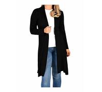Damen Strickjacke mit langen Ärmeln, vorne offen, einfarbig, knielang, Partykleidung, legeres langes Oberteil, Schwarz , 46-48