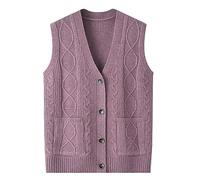 Damen-Strickjacke Mittleren Alters - Warme Pulloverweste Mit V-Ausschnitt, Gestrickte Ärmellose Pullover Mit Knöpfen, Tanktop, Strickweste Für Frühling Und Herbst Mit 2 Taschen, Wie Abgebildet,