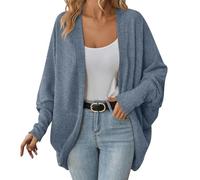 Damen Strickjacke Open Front Strickmantel Langarm Leichte Strickjacke Retro Kurz Warm Herbst Winter Grobstrick Loose Strickcardigan Strickjacken Damenstrickjacke Cardigan Pullover Blau XL