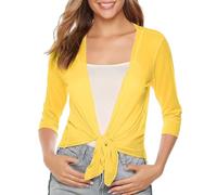 Damen Strickjacke Sommer, 2 Teiliges Bolero Set für Damen Sommer Chiffon Cardigan mit Bindeband Vorne 3/4 Ärmeln Schalkragen Leichte Transparente Bolerojacke Eleganter Überwurf für Abendkleider