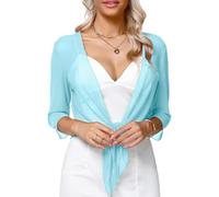 Damen Strickjacke Sommer, 2 Teiliges Bolero Set für Damen Sommer Chiffon Cardigan mit Bindeband Vorne 3/4 Ärmeln Schalkragen Leichte Transparente Schulterjacke Elegante Stola Zum Überwerfen Über