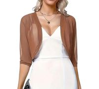 Damen Strickjacke Sommer, 2 Teiliges Damen Bolero Strickjacken Set Aus Chiffon Sommer Offener Vorderteil 3/4 Ärmel Transparenter Schal Kurze Schulterjacke Elegante Stola Zum Überwerfen Über Abend