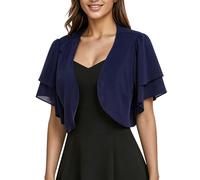 Damen Strickjacke Sommer, Chiffon Bolero Cardigan für Damen Fließend mit Rüschenärmeln Offener Vorderseite Kurzem Schnitt Eleganter Schal Zum Überwerfen Über Kleider Blau Größe S