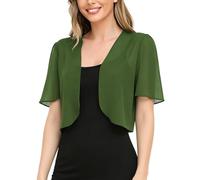 Damen Strickjacke Sommer, Damen Bolero Shrug Sommer Chiffon Cardigan Offene Vorderseite Kurze Ärmel Schaltops Kurze Transparente Shrugjacke Eleganter Schal Überwurf für Abendkleider Grün Größe S
