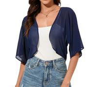 Damen Strickjacke Sommer, Damen Bolero Strickjacke Aus Chiffon Offener Vorderteil Halblange Ärmel Schalkragen Leichte Lässige Schulterjacke Elegantes Überwurf Top für Den Sommer Transparente Obe