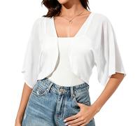 Damen Strickjacke Sommer, Damen Bolero Strickjacke Aus Chiffon Offener Vorderteil Halblange Ärmel Schalkragen Leichte Lässige Schulterjacke Elegantes Überwurf Top Transparentes Sommertop für Kle