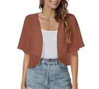 Damen Strickjacke Sommer, Damen Bolero Strickjacke Aus Chiffon Sommer Offen Kurzarm Leichte Fließende Stola Elegante Stola Zum Überwerfen Über Abendkleider Khaki Xs