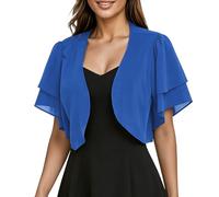 Damen Strickjacke Sommer, Damen Bolero Strickjacke Aus Chiffon Sommer Offener Vorderteil Rüschen Kurze Ärmel Schalkragen Leichte Lässige Schulterjacke Eleganter Schal Zum Überwerfen Über Kleide