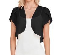 Damen Strickjacke Sommer, Damen Bolero Strickjacke Sommer Chiffon Cardigan Offene Vorderseite Rüschen Kurze Ärmel Elegante Bolero Tops Kurze Transparente Schulterjacke Eleganter Schal Überwurf f