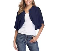 Damen Strickjacke Sommer, Eleganter Chiffon Schal Braut Cape Formeller Chiffon Bolero Stola Cardigan 3/4 Glockenärmel Schal Top Kurze Stola Bolero Überwurf für Abendkleider Marineblau XL