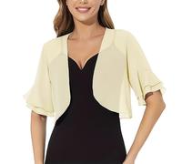 Damen Strickjacke Sommer, Sommerlicher Bolero Shrug für Damen Glockenärmel Chiffon Cardigan Offene Vorderseite Kurzes Schaltop Leichte Transparente Shrugjacke Eleganter Schal Überwurf Aprikose S