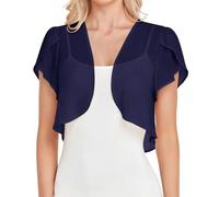 Damen Strickjacke Sommer, Sommerlicher Bolero Shrug für Damen Rüschen Kurzarm Chiffon Cardigan Offenes Cropped Top mit Schalkragen Leichte Transparente Shrugjacke Eleganter Schal Überwurf Marineb