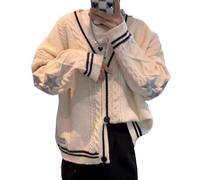 Damen Strickjacke Stern Stickerei Strick Open Front Cardigan V-Ausschnitt Langarm Oversized Button Sweater Mantel Outwear, Beige1, X-Groß