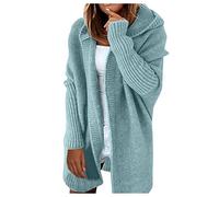 Damen Strickjacke Strickcardigan mit Kapuze Casual Strickjacke Lang Lose Offener Elegant Grobstrick Mode Strickmantel Longstrickjacke Übergangsjacke Grobstrick-Cardigan Wintermäntel Grün L