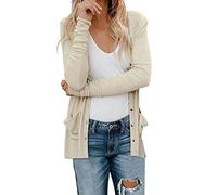 Damen Strickjacke Strickjacke Damen Elegant Langarm Outwear Lang Cardigan mit Knopf Herbst Offen Front Leicht Casual Frühling Oberteile Strickjacke Mantel Langarmshirt Longshirt Leichte Sommerjacke