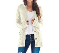 Damen Strickjacke, Strickmantel Damen, Einfarbig Langarm Grobstrickjacke Damen V-Ausschnitt Knopfleiste Strickjacken Für Damen Fashion Elegant Longstrickjacke Norweger Herbst Strickjacke Damen