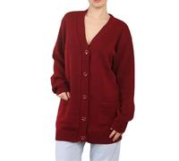 Damen-Strickjacke, Übergröße, weich, gestrickt, 2 Vordertaschen, Oberbekleidung, langärmelig, V-Ausschnitt, 5 Knöpfe, lange Strickjacke, wein, 50-52