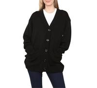 Damen-Strickjacke, Übergröße, weich, gestrickt, 2 Vordertaschen, Oberbekleidung, langärmelig, V-Ausschnitt, 5 Knöpfe, lange Strickjacke, Schwarz , 38-40