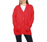 Damen-Strickjacke, Übergröße, weich, gestrickt, 2 Vordertaschen, Oberbekleidung, langärmelig, V-Ausschnitt, 5 Knöpfe, lange Strickjacke, rot, 50-52